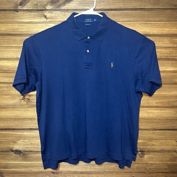 Ralph Lauren Polo Shirt Men 2XB Navy Blue Pima Soft Touch Short Sleeve Pony Logo - Picture 1 of 7